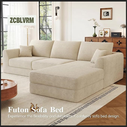 106" Modular Sectional Sofa with Deep Seat, L-Shaped Corduroy Couch with Reversible Chaise, 3-Piece Set for Living Room Bedroom Apartment, No Assembly Required | Modular Design