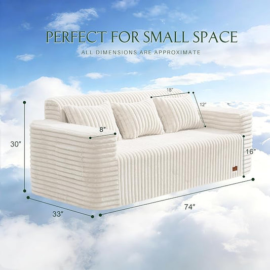 ZurNesfure Sofa Couch Cloud 3-Seater Memory Foam Couch with Pillow No Assembly Required, Modern Couch with Removable Washable Cover Boneless Sofas for Living Room Bedroom Apartment (White,3-Seater)