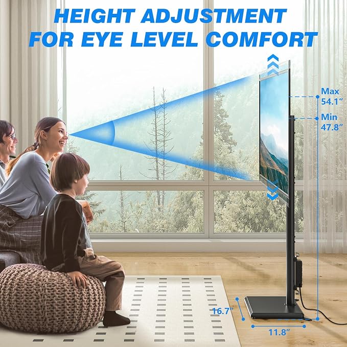 Rfiver Swivel Floor TV Stand with Power Outlet for 32-65 inch TVs, Height Adjustable Tall TV Stand with Wood Base, Hold Up to 88lbs, Saving Space Design for Bedroom, Living Room and Corner