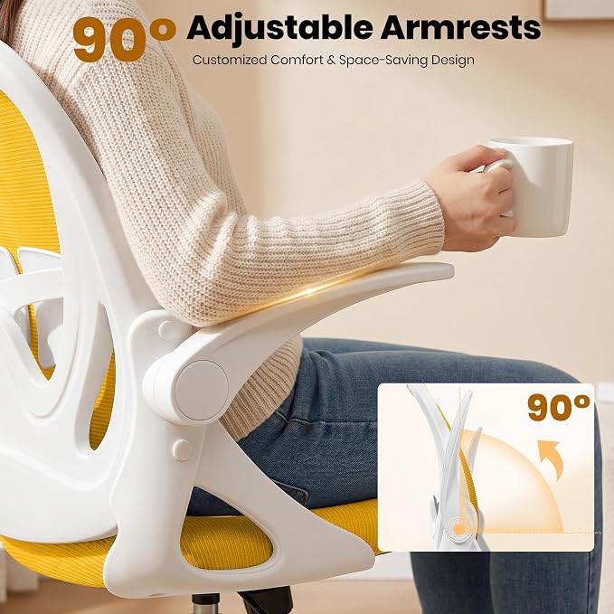 Primy Drafting Chair Tall Office Chair with Flip-up Armrests Executive Ergonomic Computer Standing Desk Chair with Lumbar Support and Adjustable Footrest Ring (Mustard)
