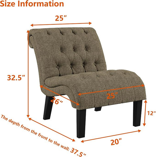 Accent Chairs Set of 2 Modern Armless Living Room Bedroom Side Chairs Button Tufted Upholstered Leisure Chair with Wood Legs