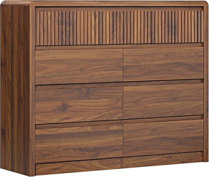 LYNSOM 9 Drawer Dresser for Bedroom, 50" Wide Fluted Dresser with Curved Corners, Wood Dressers & Chests of Drawers with Dual-Panel Design for Bedroom, Entryway, Walnut