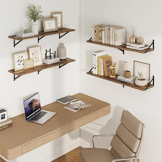 Axeman Deep Floating Shelves | 40 Inch Brown Wall Shelves Set of 2 | 10 Inch Deep Rustic Wood Shelves for Wall | 40'' W x 10''D Brown Shelves for Living Room Bathroom Kitchen