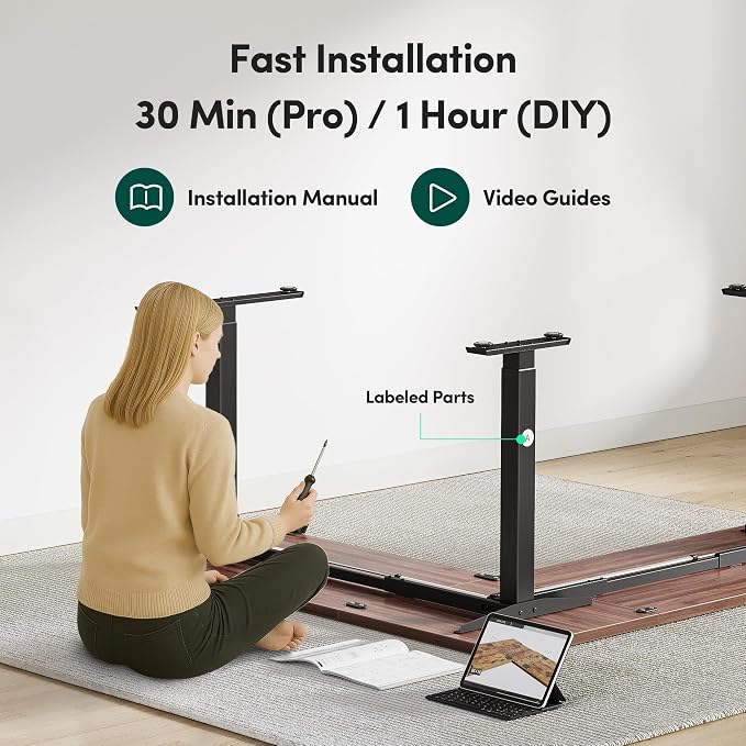 Cubiker Reversible L Shaped Standing Desk - 63 x 55 Inch Electric Adjustable Height Corner Standing Desk, Ergonomic Sit Stand Up Table with 3 Memory Buttons, Splice Board for Home Office, Black Walnut
