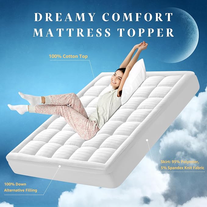 King Size Mattress Topper Thick, 100% Cotton Top Breathable Mattress Pad for Cooling Sleep, Quilted Pillow Top Mattress Cover for Back Pain, 8-22" Deep Pocket (78 x 80 Inches, White)