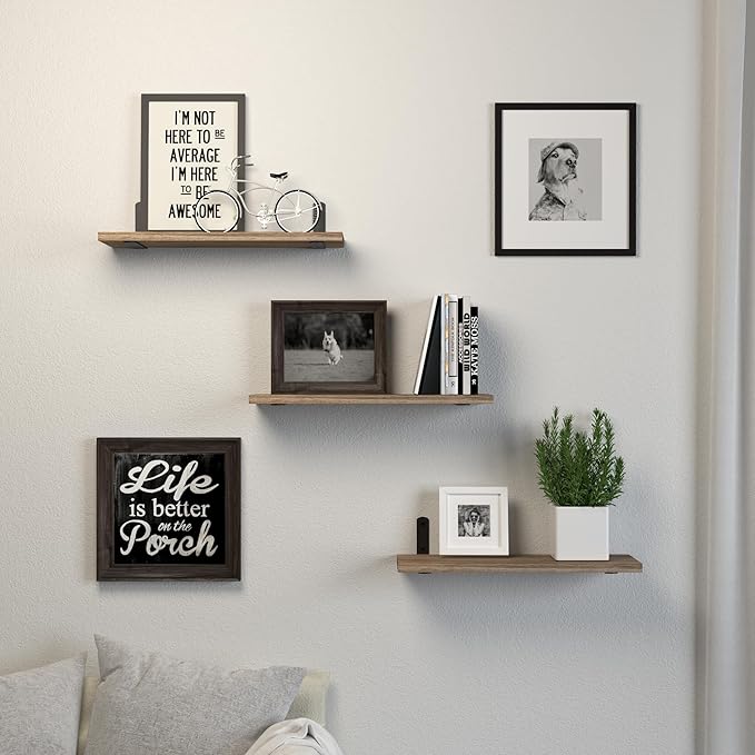 DOLLFIO Floating Shelves, 3 Sets Wall Shelves, Wooden Floating Shelves for Wall Décor, Wall Mounted Floating Bathroom Shelf for Storage, Floating Book Shelf for Bedroom, Living Room – Rustic Brown