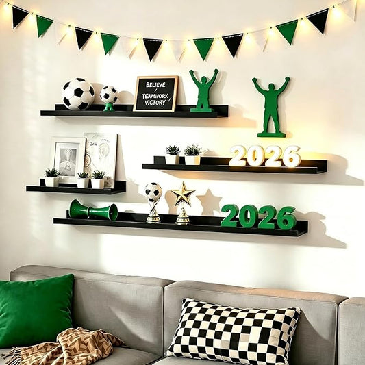 upsimples Floating Shelves for Wall, Wall Shelves for Decor Storage Set of 6, Wall Mounted Wood Shelf for Bedroom, Living Room, Bathroom, Kitchen, Picture Ledge Shelf, Black