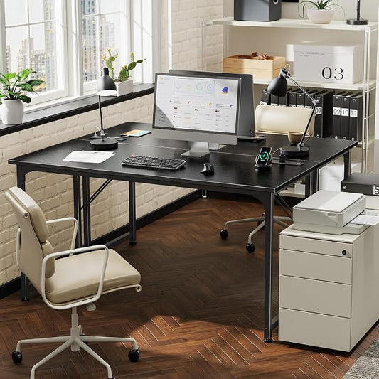 PRAISUN 55 X 20 Inch Office Computer Desk with Power Outlets and USB-C Port, Larger and Longer Gaming Desk, for Home Office, Study, Bedroom, Writing Work from Home Table, Metal Frame, Black