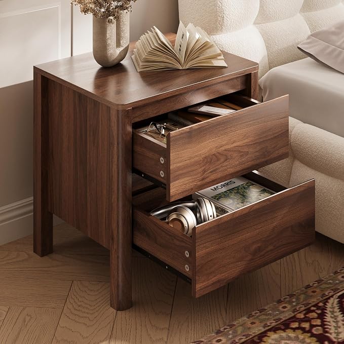 MAISONARIA Walnut 3-Piece Dresser Bedroom Set, 9 Drawers Dresser & 2 Drawer Nightstands with Hidden Handles, Wood Chest of Drawers for Bedroom, Living Room, Entryway