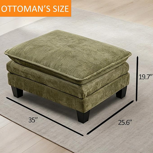 Opiesit Ottoman for Sectional Cloud Couch, Chenille Ottoman for Deep Seat Modular Sofa for Apartment, Living Room and Bedroom, Green