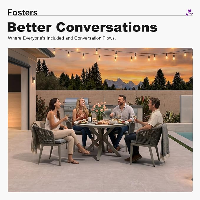 PURPLE LEAF 5 Pieces Oversized Round Patio Dining Set Aluminum Frame and Wicker Rattan Arm Chairs with Cushions for Garden Porch Kitchen Modern Outdoor Grey