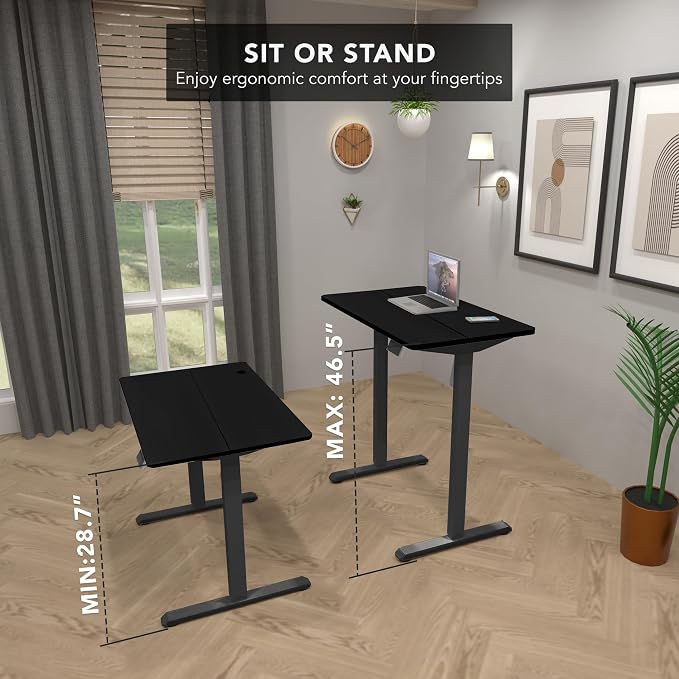 Mount-It! Electric Standing Desk Adjustable Height 40x24 – Compact Sit Stand Desk with Memory Presets, Home Office Workstation, Ergonomic Small Computer Table, Black Frame and Black Top