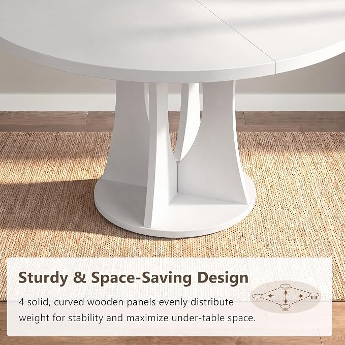 Einhomn 47.2-inch Round Dining Table, Kitchen Table for 4-6, Farmhouse Circle Dining Room Table, Space Saving Wood Kitchen & Dining Room Furniture, White