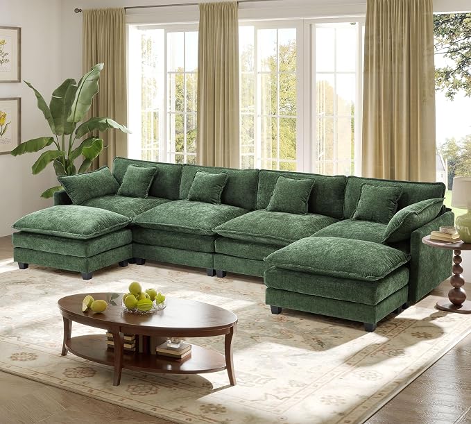 149.2" Modular Sectional Sofa,U Shaped Couch for Living Room,Modern Deep Seat Sofa 3 Seater Chenille Fabric Comfy Cloud Couches with Throw Pillows & Movable Ottoman