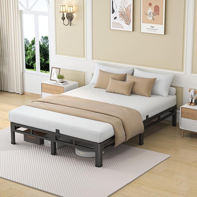 NKZ 7 Inch King Size Bed Frame, Metal Bed Frame & Box Spring 2 in 1 Platform with Round Corner Legs, 4000Lbs Heavy Duty Low-Profile Frame, Mattress Slide Stopper, Noise-Free, Easy Assembly