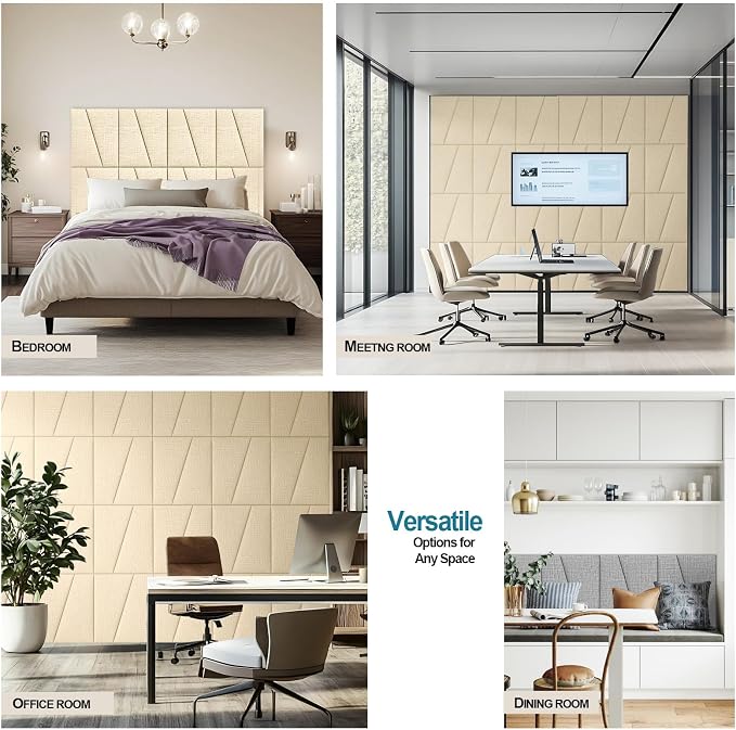 Peel and Stick Headboard for Queen Bed Linen Fabric Upholstered Wall Mounted Headboard - Wall Padding Panel in Beige for Bedroom/Living Room/Dorm (6 Panels)