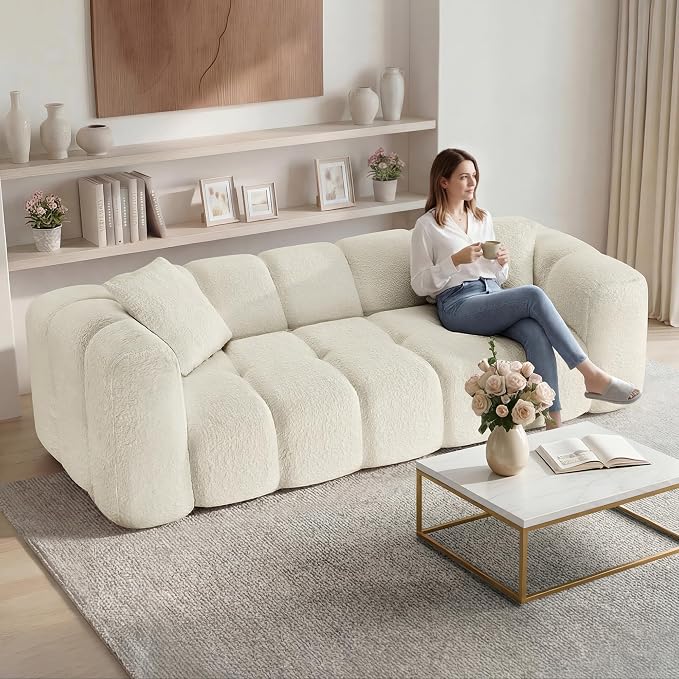 KISLOT 84" Boneless Couch No Assembly Required Loveseat Sofa Modern Deep Seat Cloud Couch Modern Compressed Sofa Oversized Upholstered 3-Seater for Living Room Bedroom