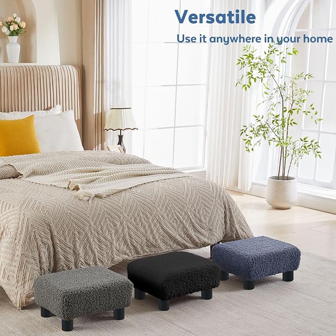 BRIAN & DANY Small Foot Stool Ottoman, Footstool with Legs, Sherpa Foot Rest for Couch, Foot Stools Small for Living Room, Bedroom and Office, Grey