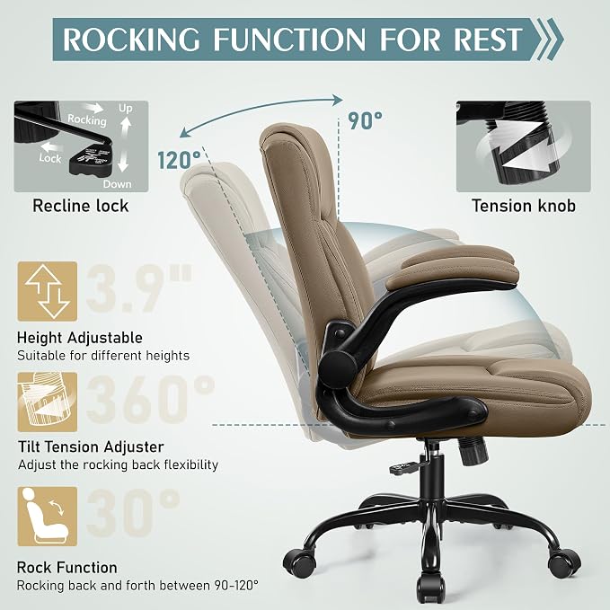 Leather Office Chair, PU Home Computer Desk Chairs with Ergonomic Back Support, 360°Swivel Free,Small Gaming Chair with Wheels and Adjustable Armrests, for Short People Use
