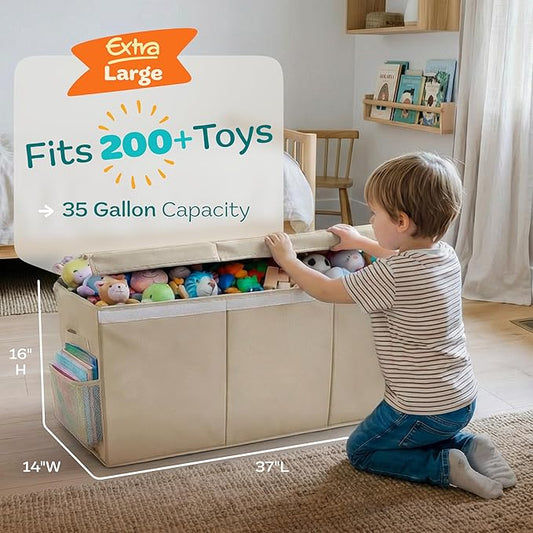 SoftOwl Extra Large Toy Storage Organizer with Lid - Sturdy, Collapsible Toy Chest Storage Box Design - Toys Bin with Dividers for Kids, Nursery, Bedroom, Playroom 37"x16"x14"