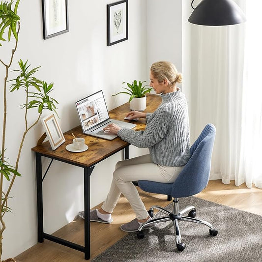 Sweetcrispy Computer Small Office Desk 47 Inch Student Study Writing Work with Metal Frame Wood Tabletop Modern Simple PC Home Bedroom Table, Rustic Brown