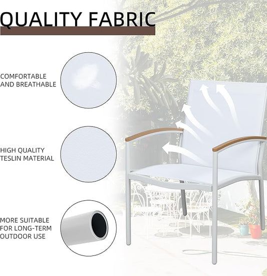 Shintenchi 3 Pieces Patio Bistro Sets, Outdoor Textilene Fabric Conversation Bistro Set, Textilene Fabric Front Porch Chairs Small Patio Furniture Set with Table for Lawn,Garden,Balcony (White)