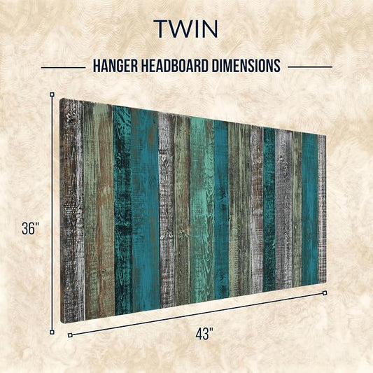 Barn Walls Wood Plank Headboard - Twin Size Urban Industrial Wall Mounted, Linear Color Overlay White Mint Turquoise & Pale Green on Black Barrel Deep Stain, Real Wood Accent