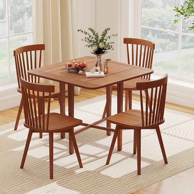 Giantex 36" Folding Dining Table for 2-4, Extendable Drop Leaf Kitchen Table with Solid Rubber Wood Frame, Space-Saving Dinner Table for Small Space, Living Dining Room, Dinette, Walnut