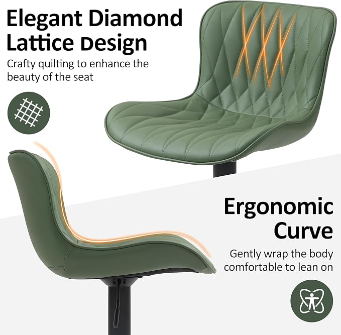 Finnhomy Bar Stools Set of 2, Modern 360° Swivel Faux Leather Bar Stools, 24"-32.5" Seat Height with Back, 330 lbs Capacity, SGS Gas Lift, Upholstered Kitchen Chairs for Kitchen Island, Green