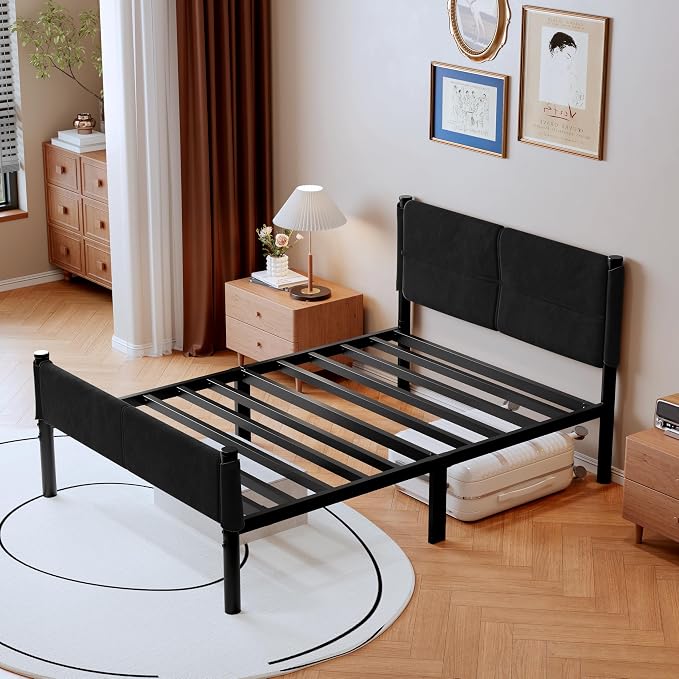 Metal Bed Frame,14Inch Twin Size Bed Frame with Storage Space,Heavy Duty Sturdy Mattress Foundation,Easy Assembly,No Box Spring Needed,Black Twin