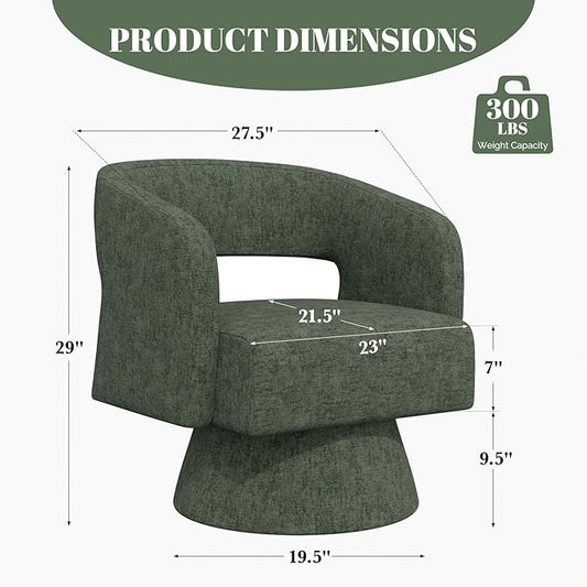 Luxanimarion Swivel Barrel Accent Chair,Oversized Chenille Upholstered Round Swivel Chair,Modern Luxury 360 Degree Living Room Vanity Chair for Bedroom Office,Green,2PCS