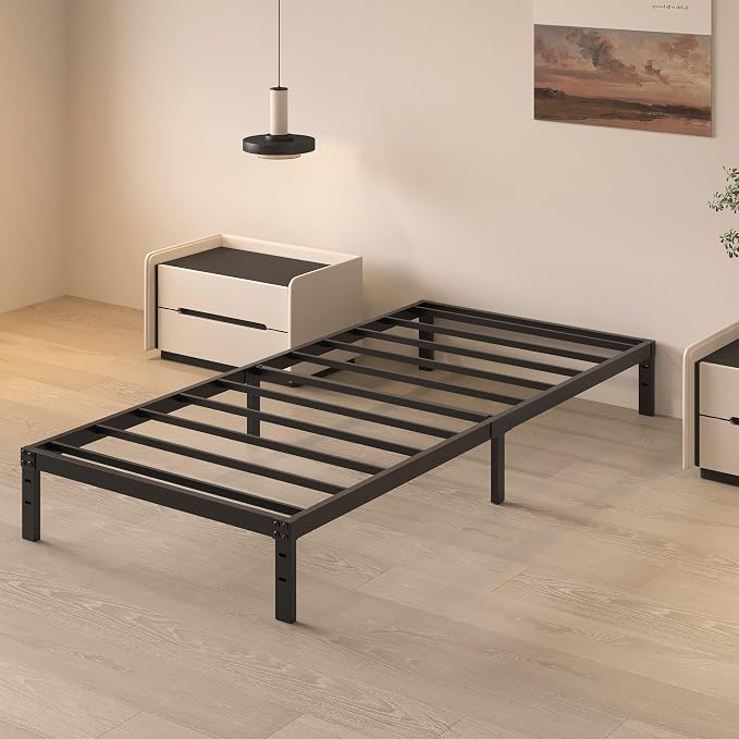 HOBINCHE Twin Bed Frame 10 Inch, Twin Bed Frames No Box Spring Needed | Heavy Duty Metal Platform Mattress Foundation with Steel Slats
