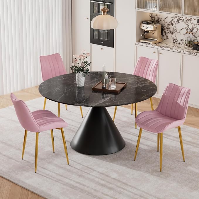 VECELO Dining Chairs Set of 4, Velvet Fabric & Metal Frame, Mordern Style for Kitchen, Living Room,Offcie, Pink