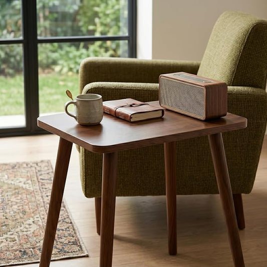 FORAOFUR Small Side Table with Wooden Legs, Short Coffee Table, Brown | Solid wood legs for stability, fits sofa/bedside/small apartments, lightweight, minimalist brown, quick assembly with tools