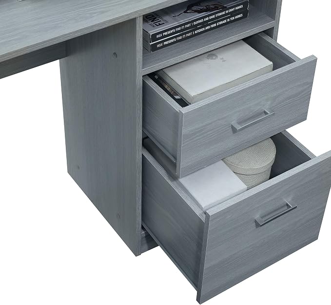 Techni Mobili Functional L-Shaped Computer Desk with storage, L is 59.5" wide x 59.5" Long, Grey