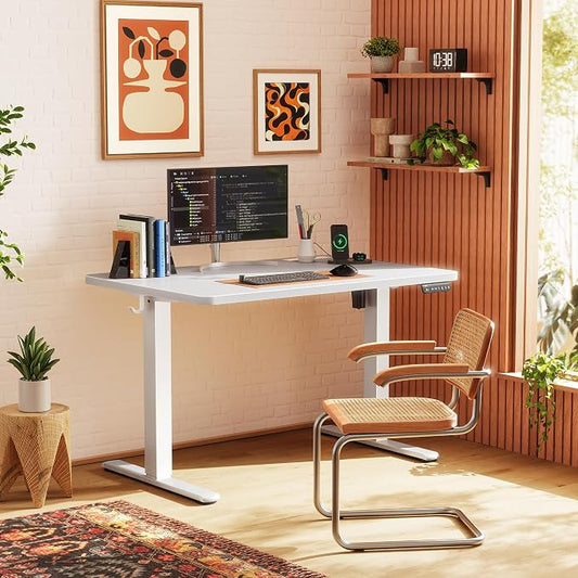 Huuger Electric Standing Desk with Power Outlets and USB-C Port, 39 X 24 Inch Height Adjustable Desk, Sit Stand Desk for Home Office, Computer & Gaming Desk with 4 Presets, Stable Steel Frame, White