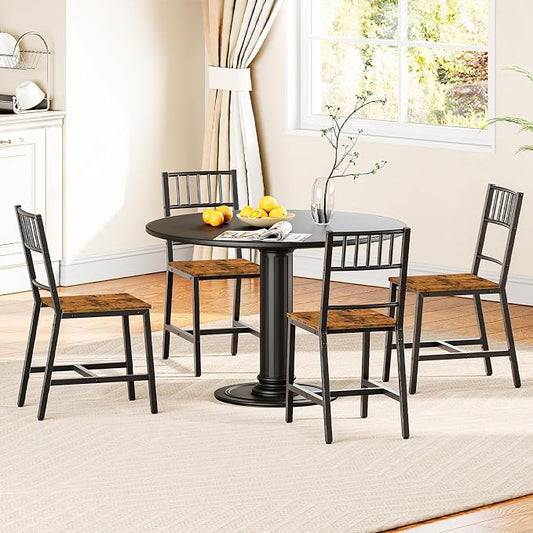 HOOBRO Dining Chairs Set of 2, Wooden Kitchen Chairs with Metal Frame, Industrial Dining Chairs with Back, Easy to Assemble, Farmhouse Dining Chairs for Living Room, Rustic Brown and Black BF39CD01