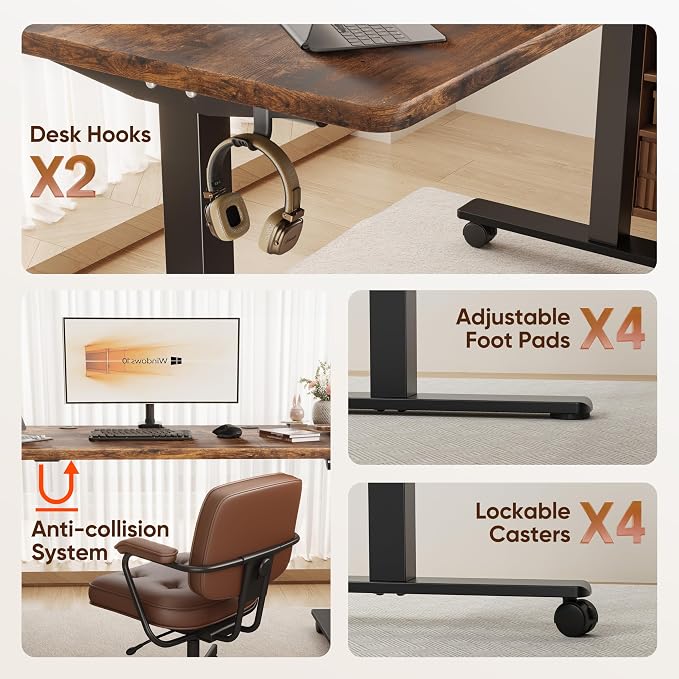 Monomi Electric Standing Desk 55x24 Inches,Height Adjustable Sit Stand Up Desk for Home Office, Ergonomic Computer Workstation with 178LBS Load Capacity & Quiet Motor, Two-Piece Desktop, Rustic Brown