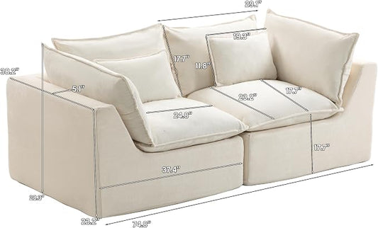 Boneless Couch Sectional Sofas Cloud Couches for Living Room | Loveseat Modular Modern Cloud Sofa with Pillows