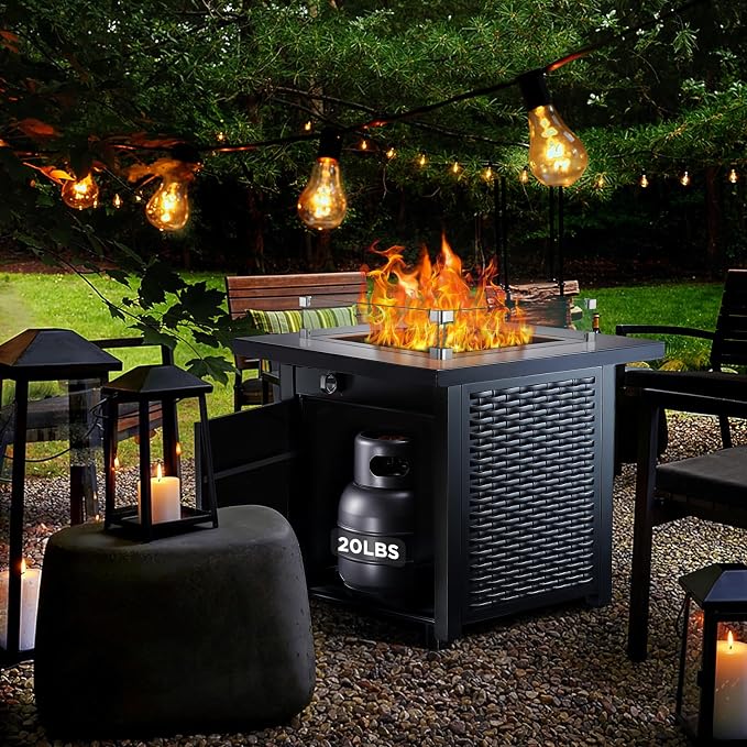 Ciays 28"/32" Glass Wind Guard for Propane Fire Pit, Fits 50,000 BTU Steel Outdoor Gas Fire Table, Works with Lid & Lava Rock, Enhances Warmth & Ambience for Patio Deck Garden Backyard Gatherings
