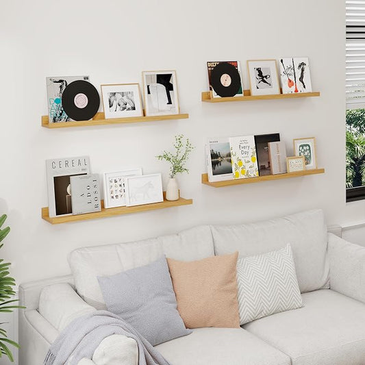 Axeman 30 Inch Floating Shelves | Oak Picture Ledge Shelf Set of 4 | Rustic Wood Wall Shelves with Lip | 30" Oak Picture Shelf for Wall with Ledge | Photo Shelves