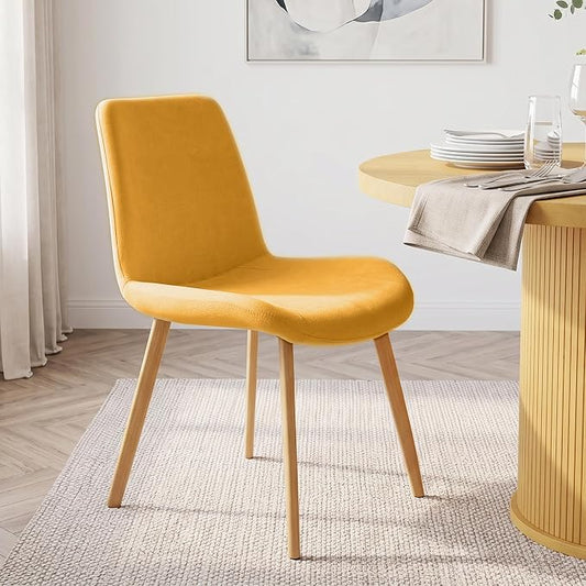 HIPIHOM Dining Chairs Set of 2, Mid-Century Modern Fabric Kitchen Chairs | Curved Backrest for Comfort, High-Density Sponge Padded Seat, Heat and Stain Resistant Surface, Sturdy Wood-Grain Metal Legs