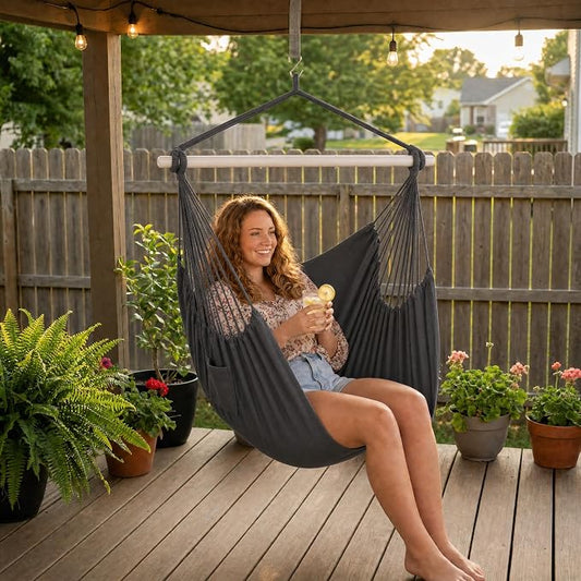 ADVOKAIR Hammock Chair Swing, Heavy-Duty Hanging Rope Swing Seat Supports 500 Lbs, Ideal for Outdoor Patio, Backyard, Porch, Deck & Indoor Bedroom Use