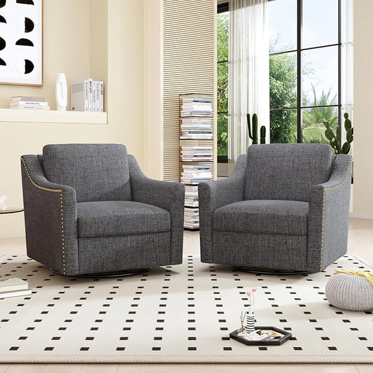 Swivel Accent Chair Set of 2,Armchair,Bronze Nail Decoration Comfy Living Room Chair,Single Sofa Chair,Reading Chairs,for Living Room Bedroom Reading Apartment (Black, 2 Black)