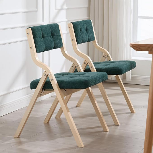 2-Pack Folding Dining Chairs with Cushion,Padded Foldable Dining Chairs,Portable Wooden Folding Chairs with Tufted Buttons Seat for Dining Rooms Kitchen Wedding and Party Indoor Green