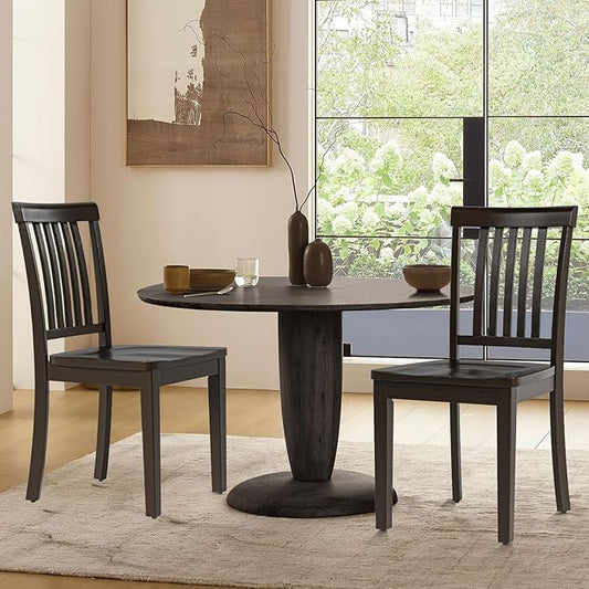 COLAMY Wooden Dining Chairs Set of 2, Solid Rubberwood Kitchen & Dining Room Chairs,Windsor Style Seating, Rustic Dining Table Chairs, Non-Slip Foot Pads, Farmhouse & Traditional Seating,Dark Brown