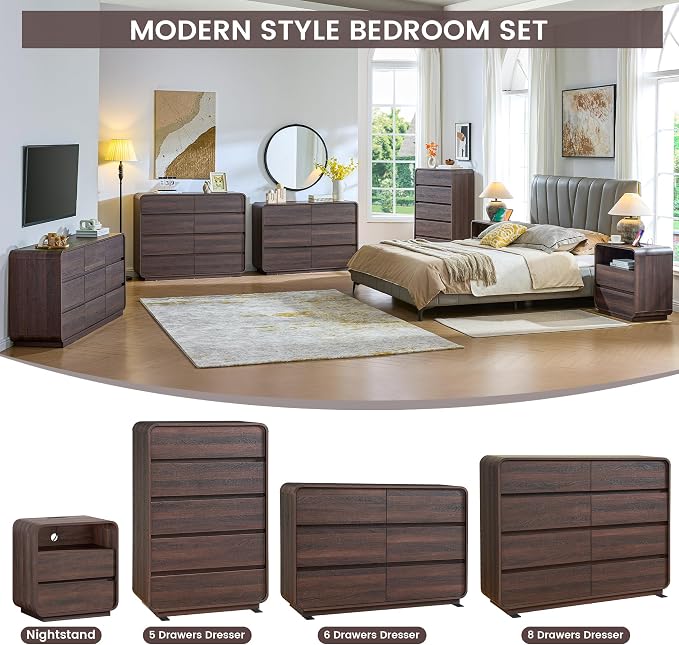 Standifurno Modern 8 Drawer Dresser, 47- Inch Wood Chest of Drawers with Large Storage, Walnut Dresser Closet for Bedroom, Living Room, Nursery.