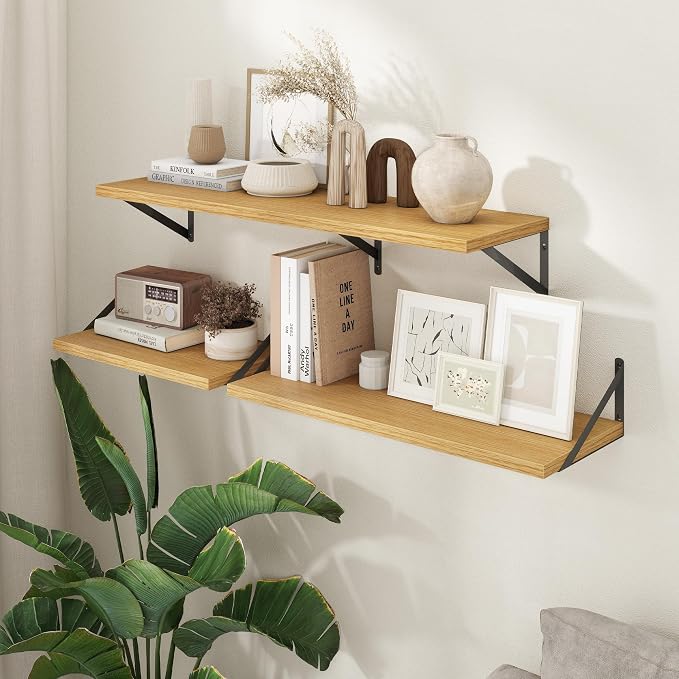 Axeman Deep Floating Shelves - 40 Inch Floating Shelves Set of 2-12 Inch Deep Oak Wall Shelves for Living Room Bathroom Kitchen