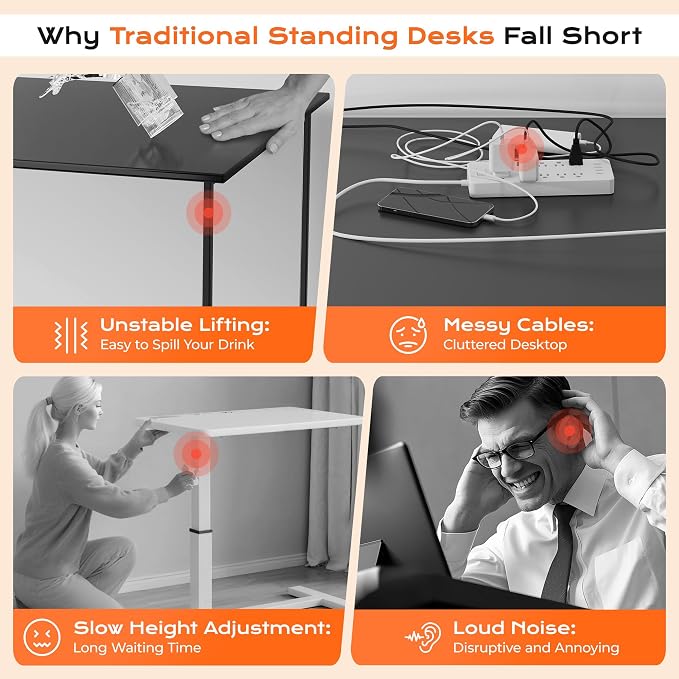 Huuger Dual Motor Electric Standing Desk Frame, Sit Stand up Desk Leg for 47.2” to 86.6” Desktop, Computer Desk Leg with Cable Tray, 3 Memory Height Presets, 2 Hooks, White Frame Only, 1CD128W