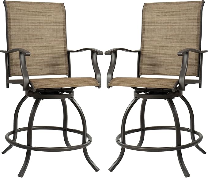 Kozyard Isabella Outdoor Swivel Bar Stools, Counter Height Patio Swivel Chairs with Textilene Seat, Outdoor Bar Height Chairs for Backyard, Bistro, Patio Bars, Beige